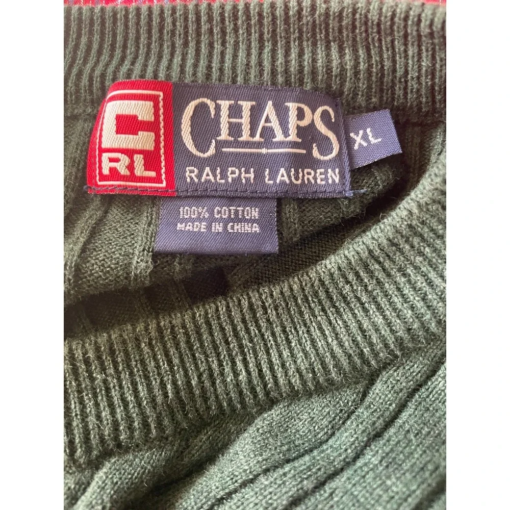 Chaps Ralph Lauren Sweater Mens X-Large Pullover Cotton Knit Crew Neck‎ Green